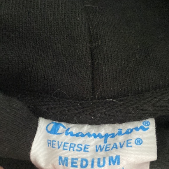Medium Black Champion Reverse Weave Script Logo Hoodie - Picture 3 of 3